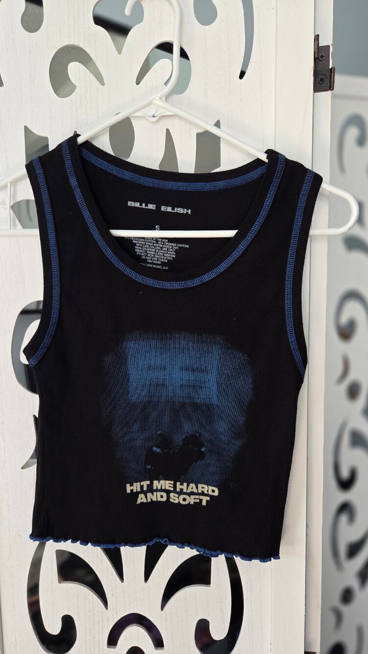 Billie Eilish Hit Me Hard and Soft Crop Tank Top Contrast Stitch Trim Small NWOT